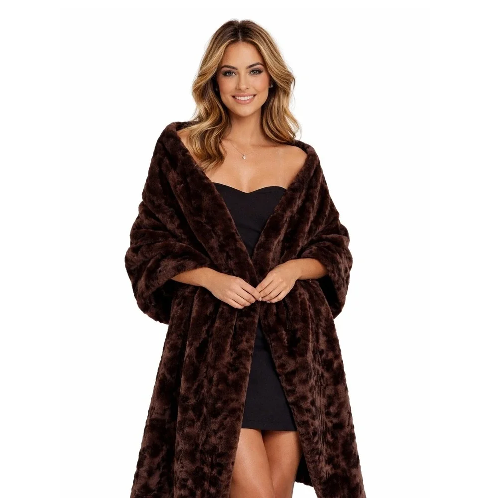 La Maison de la Fausse Fourrure Paris Saks Fifth Avenue Brown Faux Fur Wrap
